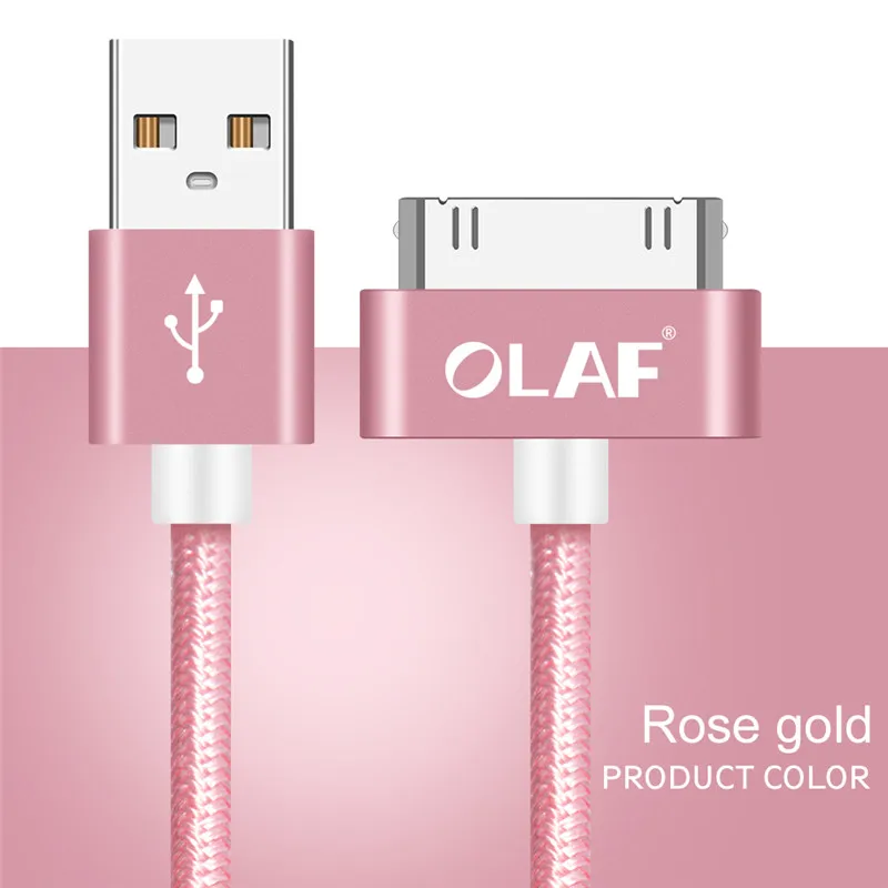 Олаф нейлон Премиум кабель для iphone 4 USB Зарядное устройство кабель 30 pin USB кабель синхронизации данных и зарядки для iphone 4s iPad 2/3/4 провода для iPod - Цвет: Rose Gold