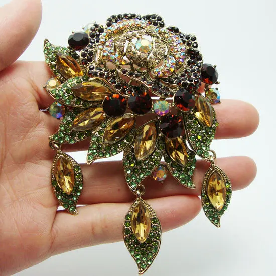 Брошь Стразы с подвеской в виде цветка стиле ретро изображением коричневой