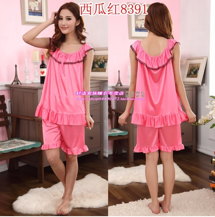 Женская ночная рубашка из искусственного шелка с коротким рукавом 125 см|sleepwear