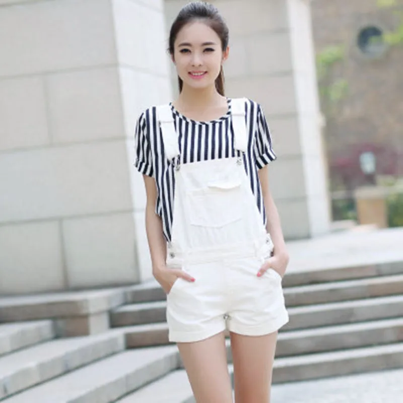 Free Shipping 2021 New Fashion White Lady Shorts Romper Pants For Women High Quality Denim Jeans Loose Jumpsuits S-L Summer