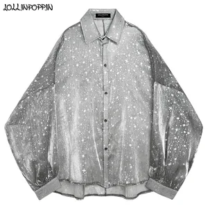 Мужская Полупрозрачная рубашка со спущенными плечами, со звездами, свободная, повседневная, большого размера, с длинным рукавом