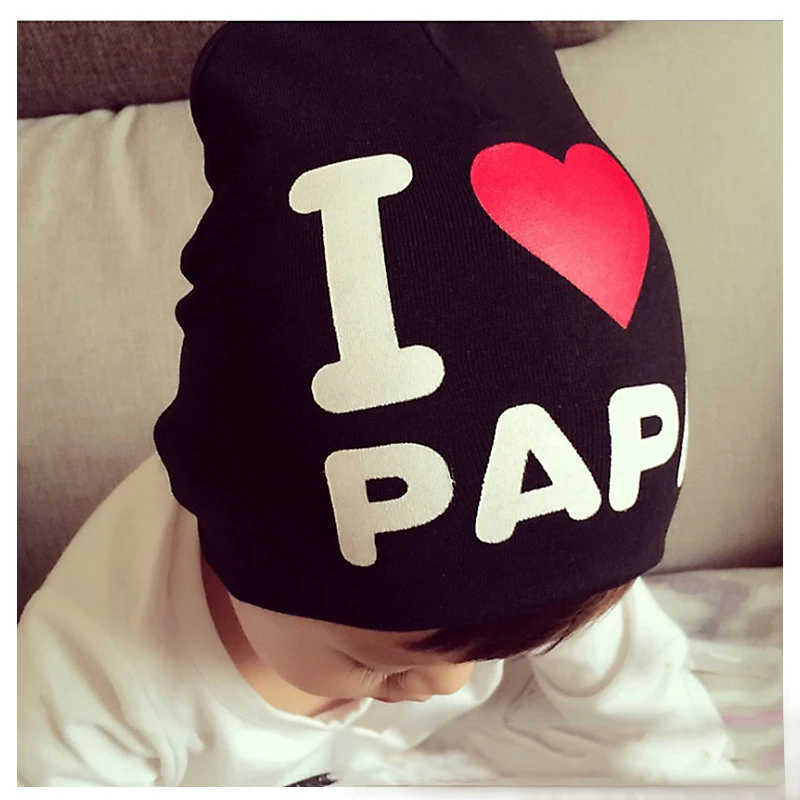 Милые шапки для мальчиков и девочек модные детские с надписью I LOVE PAPA/MAMA вязаные