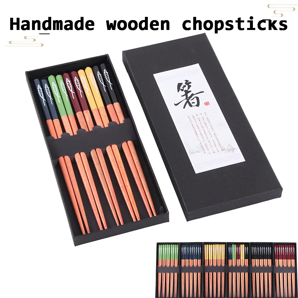5 пар/компл. деревянные палочки для еды Набор ручные бытовые острые двойной