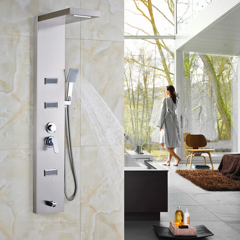 Senlesen Shower Faucet Panel with Plastic Handshower Wall Mounted Brushed Column &amp | Обустройство дома