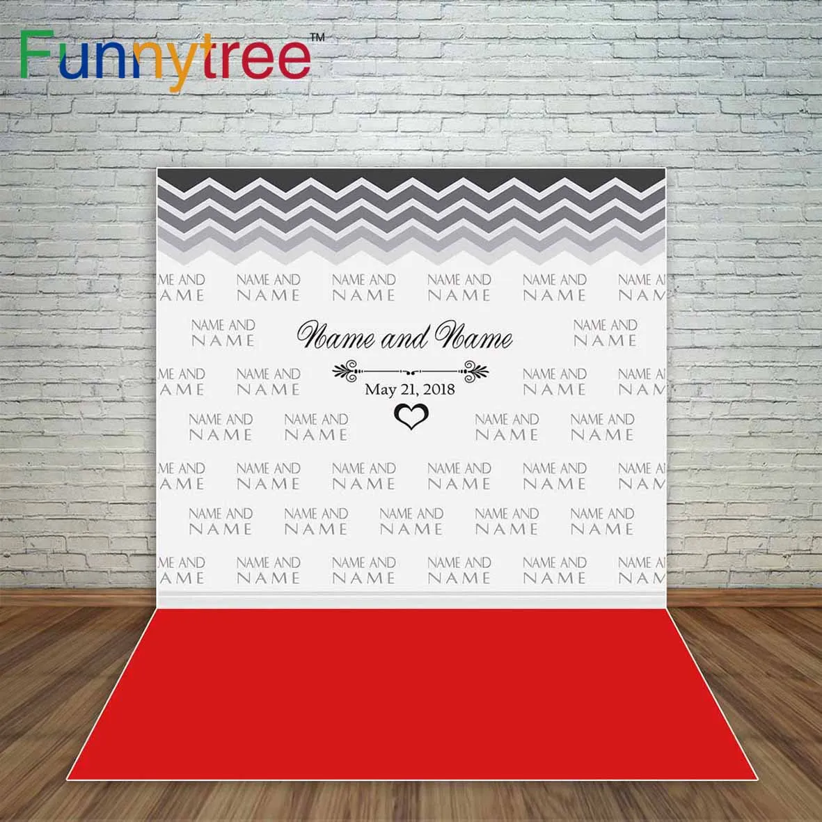 Фотофон Funnytree для фотосессии с узором шеврон на заказ свадебный красный кремовый