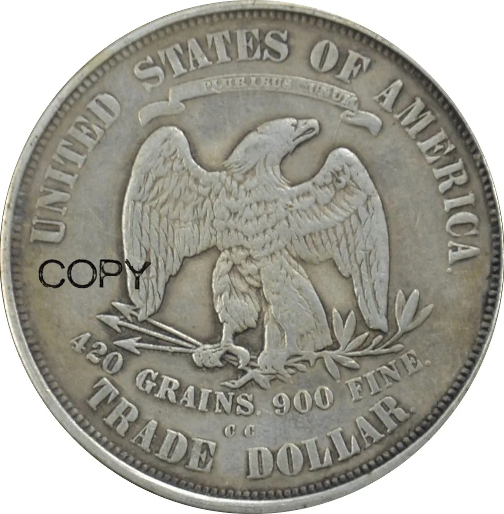 

In God We Trust 1877 CC U.S. Trade Dollar Brass Silver Plated Copy Coin