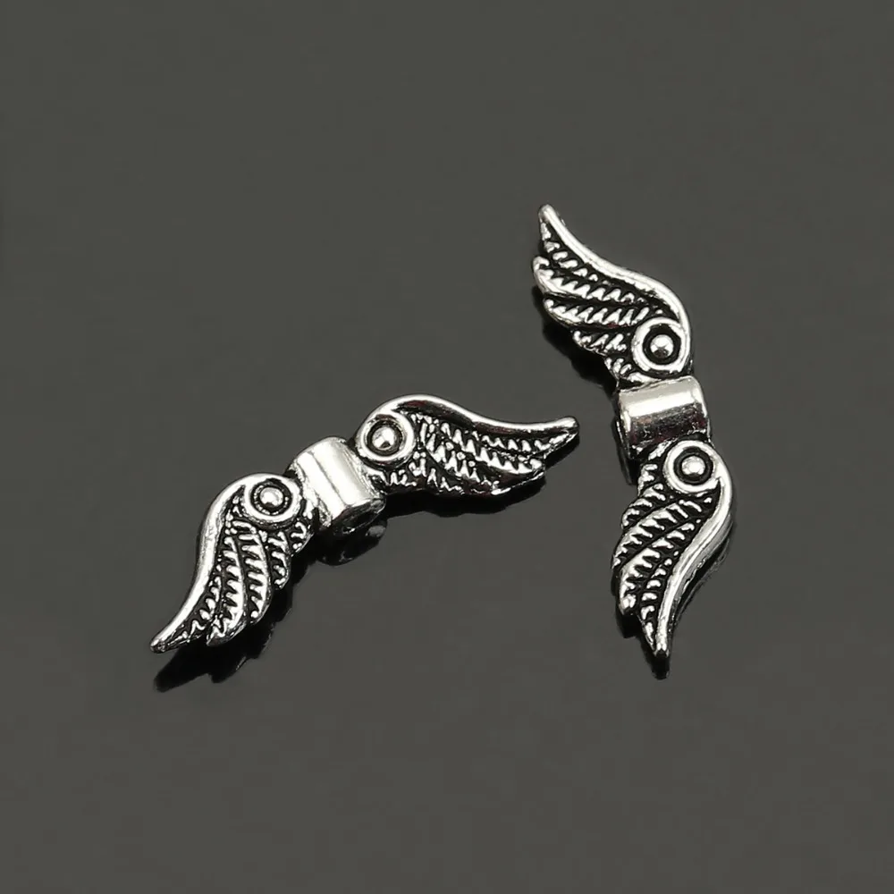 DoreenBeads, 50 шт., античный серебряный цвет, подвеска в форме ангельских крыльев, разделительные бусины, 23x7 мм, аксессуары для изготовления ювелирных изделий, сделай сам(B05959