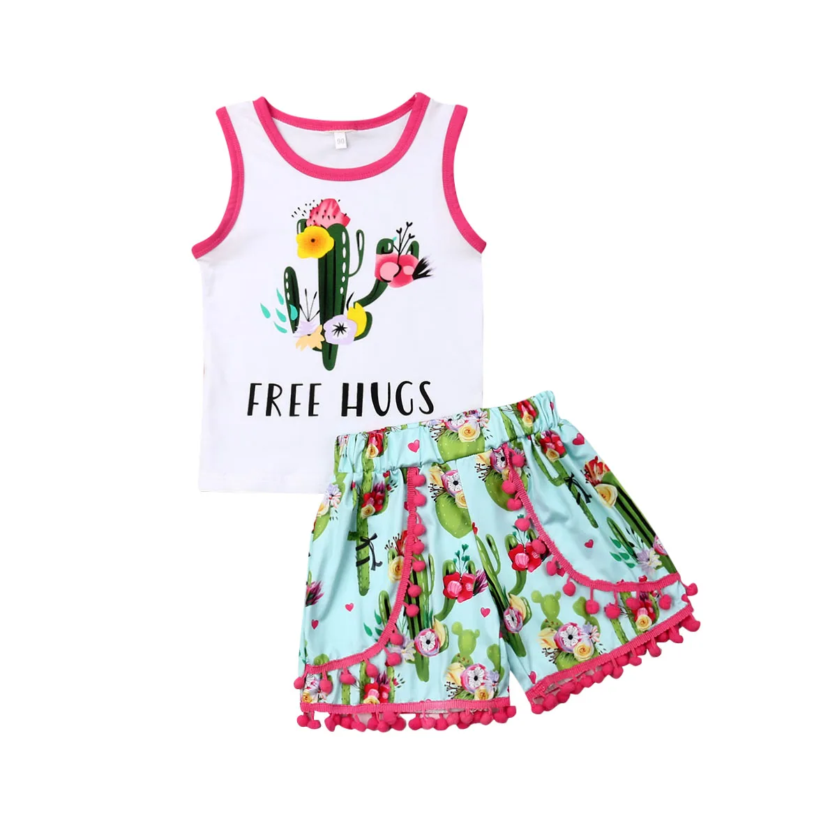 Детские костюмы с белыми кактусами для малышей футболки без рукавов верх шорты