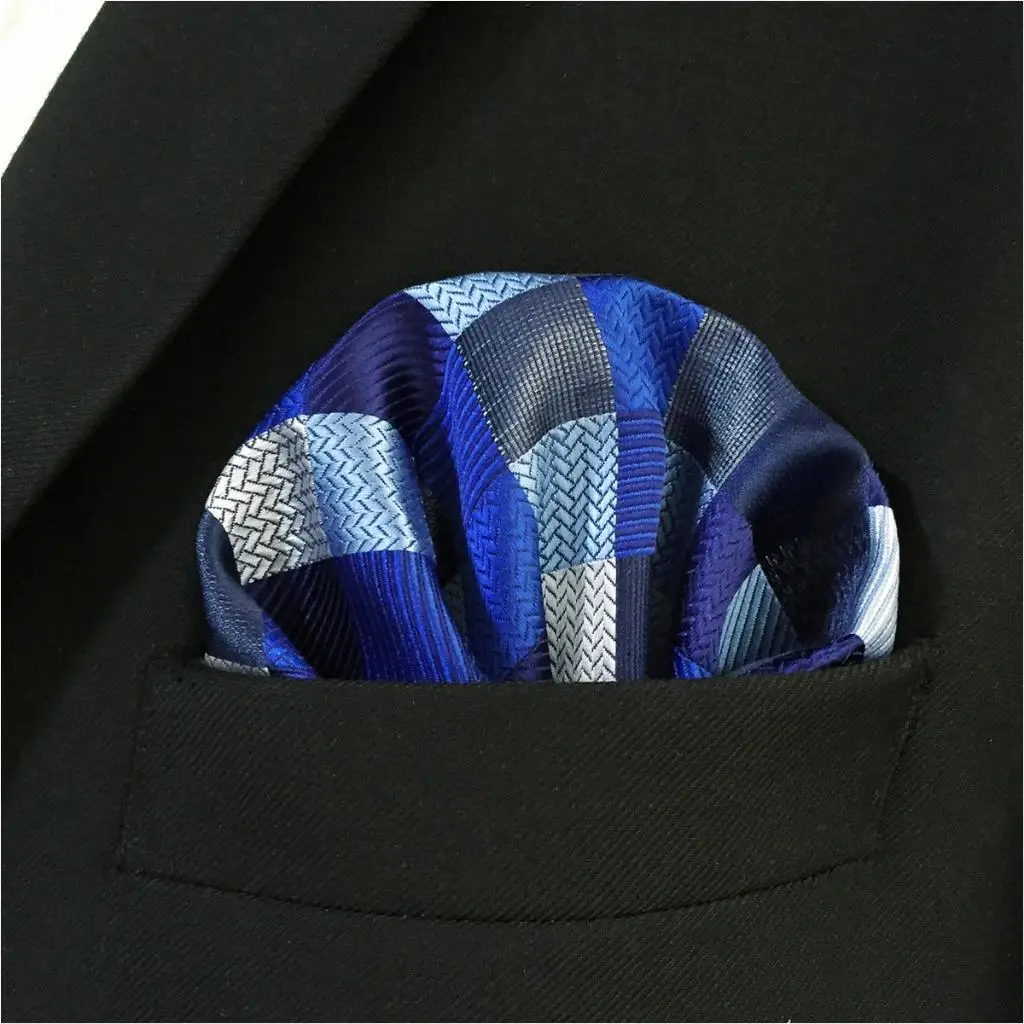 KH02 Checked Blue Mens Pocket Square Fashion Hanky Silk Jacquard Woven Dress | Аксессуары для одежды