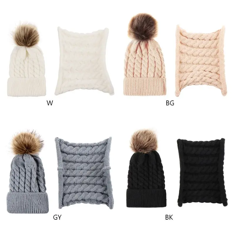 Детская зимняя плетеная вязаная шапка и шарф милый однотонный комплект с