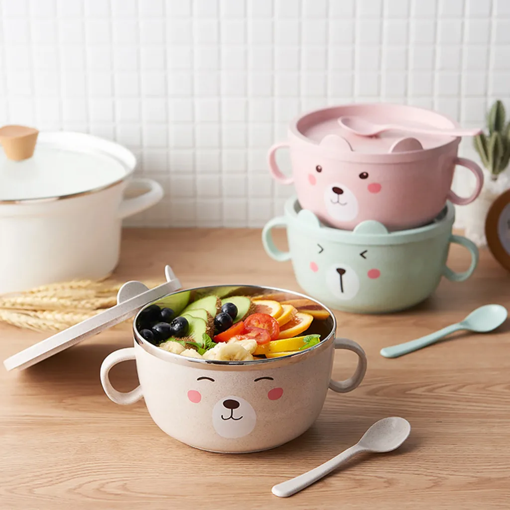 Милая миска из нержавеющей стали с мультяшным котом контейнер для еды ручкой и