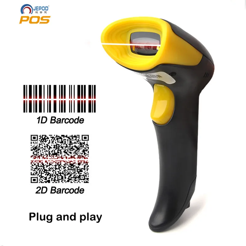 JEPOD проводной сканер штрих кодов 1D 2D QR ручной считыватель PDF417 Plug and play с USB кабелем