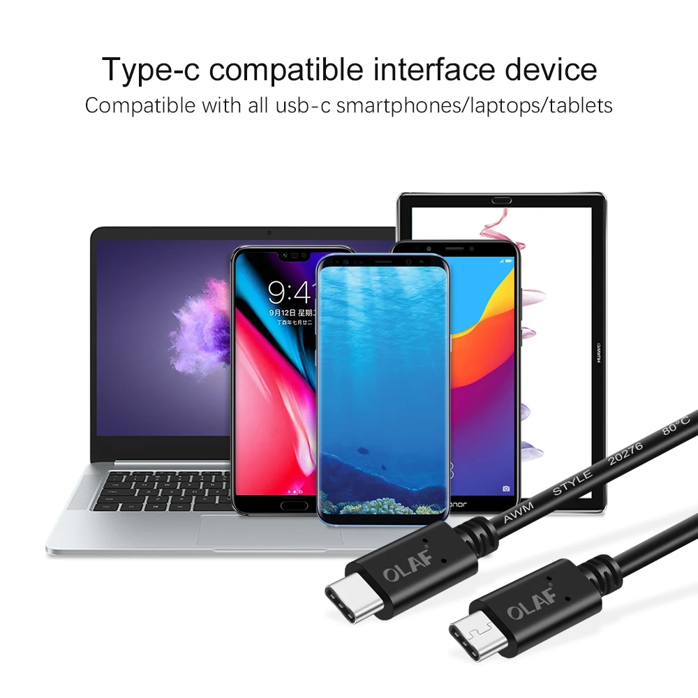 Олаф usb type C к USB C кабель для samsung Galaxy S9 Plus Note 9 поддержка PD 60 Вт QC3.0 3A кабель быстрой зарядки для устройств типа C