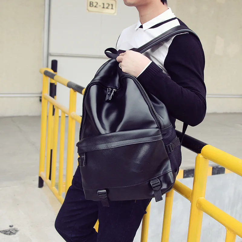 Мужской повседневный рюкзак вместительный кожаный в Корейском стиле для