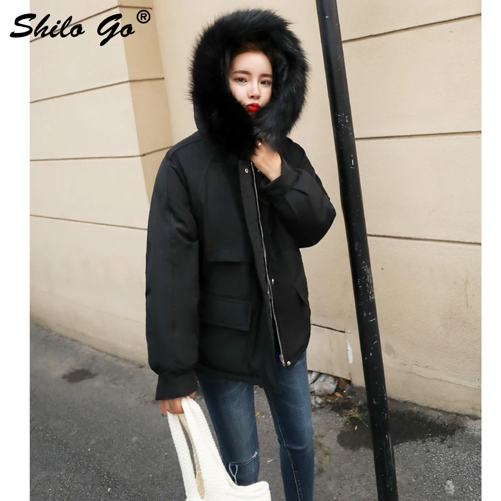 

Korea Fur collar Hooded women parkas coat Winter A Line Casual Bakery coat Chic oversize Dovetail warm coat thicken outwear