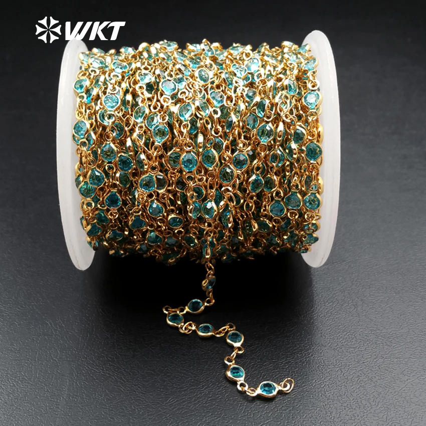 Оптовая продажа модная цепочка из натуральных кристаллов Aqua с золотым покрытием