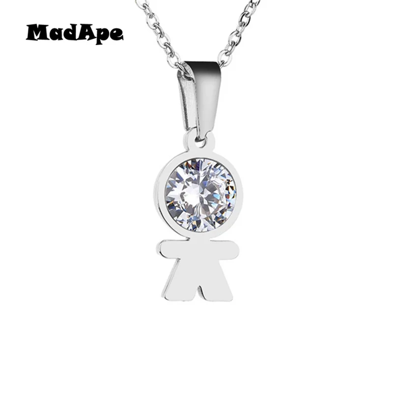 MadApe CZ Stone Family Pendant Necklace Boy Best Friend for Parent Mama Dad Gift Stainless Steel Jewelry | Украшения и аксессуары