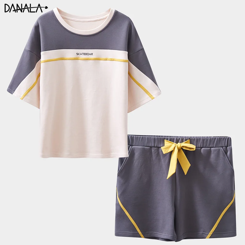 DANALA/100% хлопковые повседневные женские пижамы летние комплекты для сна с