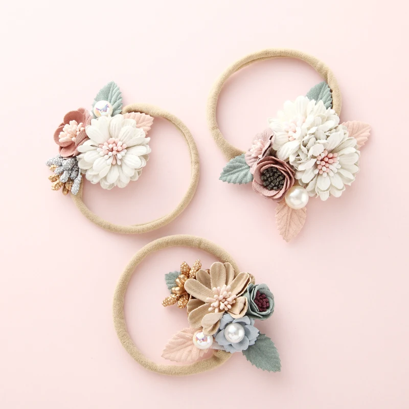 1PC Baby Girl Flower Nylon Headband Soft Stretchy Headbands for Girls Vintage Floral Bows Kids Hair Accessories | Детская одежда и