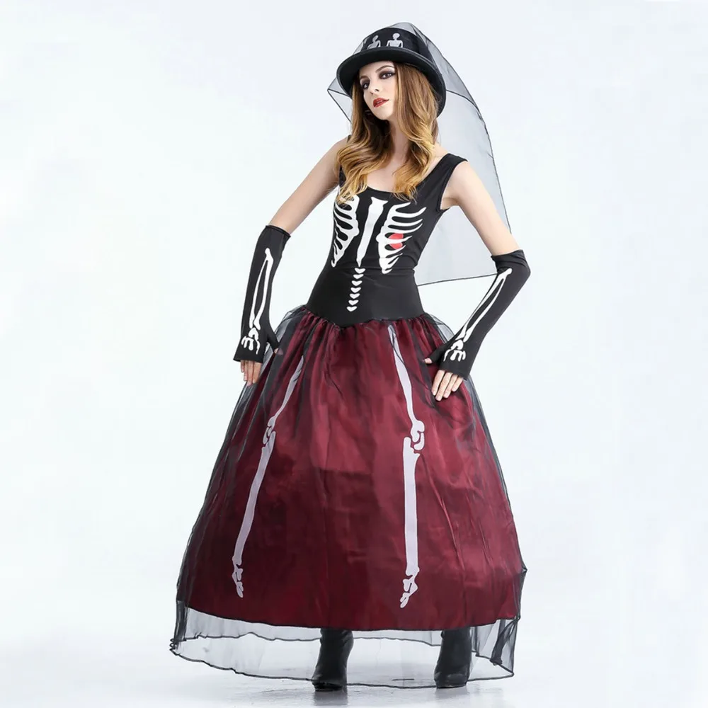 

Free shipping adult Halloween skeletons ghosts brides costume adult masquerade cosplay ghost zombie game uniform dress for women