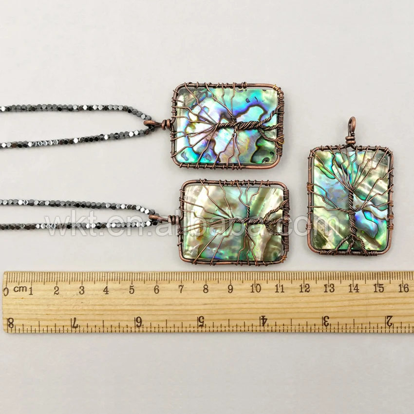 

WT-N960 Wholesale custom hematite beads necklace Retro rectangle abalone shell hand braid pendant for jewelry making
