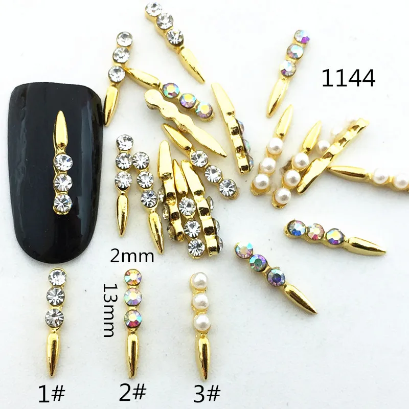 

100pcs New Japanese Nail with Metallic Diamond-Inserted Mirage Pearl Long Water Drop Nail Ornaments Alloy Nail Paste