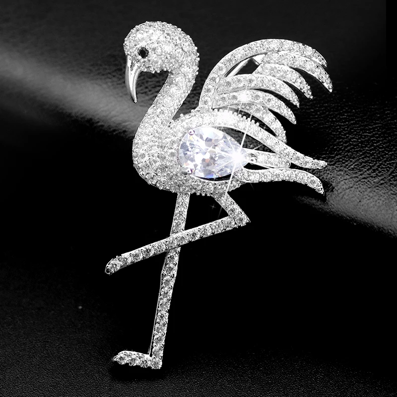 Женская брошка с прозрачным кристаллом Flamingo модная красивая со стразами и