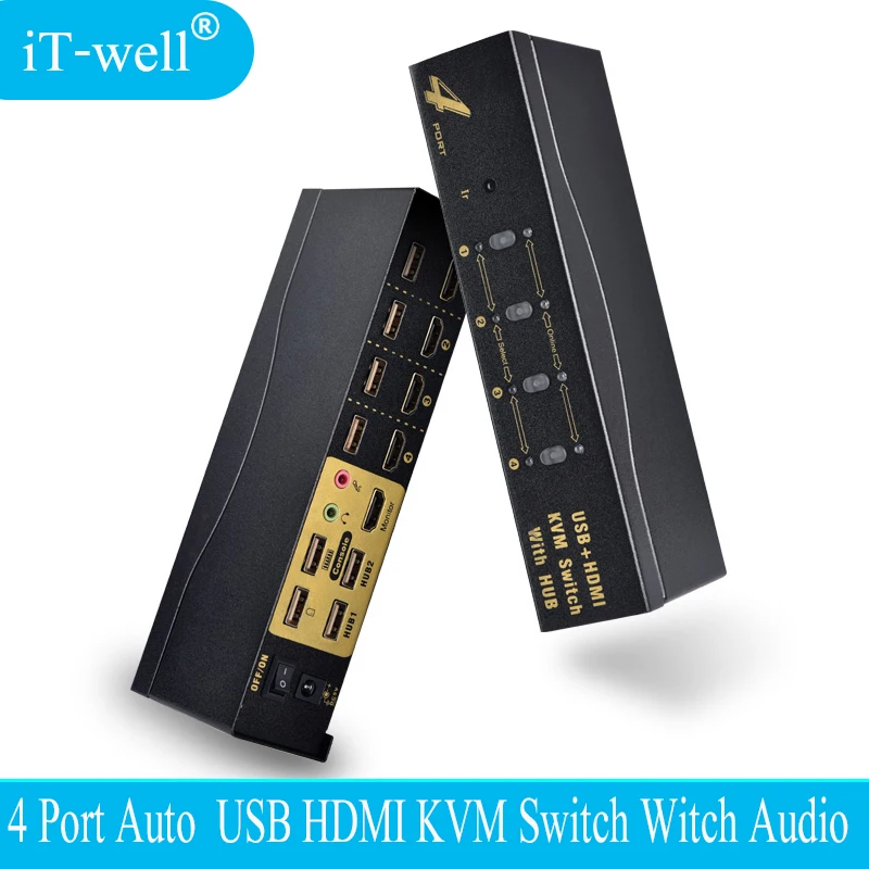Квм-переключатель USB HDMI 4 порта USB2.0 со звуковой эргономичной клавиатурой 4K x 2K