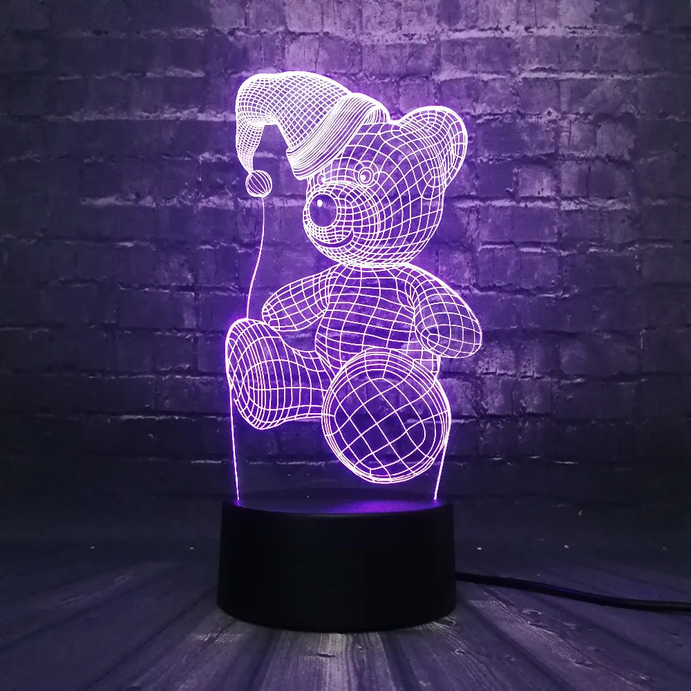 Новинка, новогодний подарок, 3D лампа, мультяшный Рождественский медведь, Ночной светильник, RGB светодиодный светильник, многоцветная декоративная детская игрушка, подарок