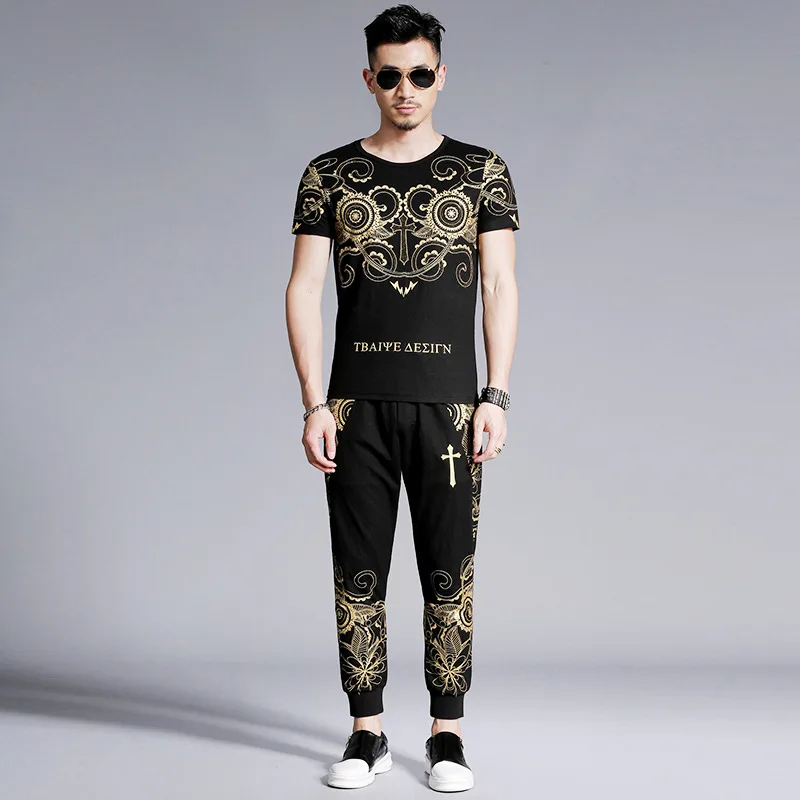 

Men's Cotton Blended Bronzing Printing Active Casual Trousers Elastic Waist Streetwear Skinny Sweatpants Joggers Print