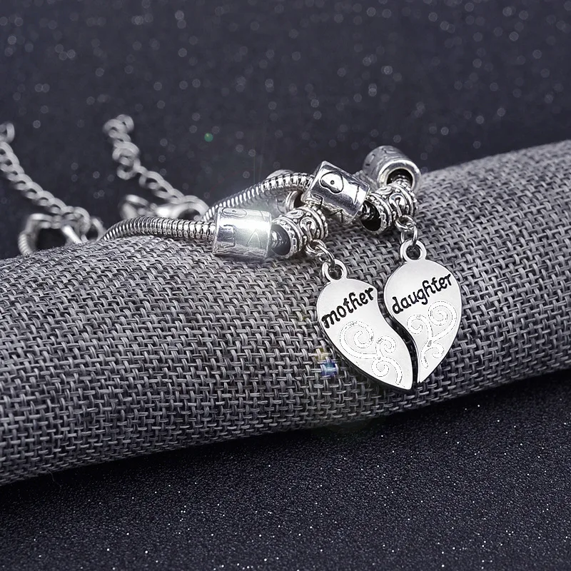 Женский браслет Подвеска-Шарм в виде сердца мать даугтер посеребренный семейный