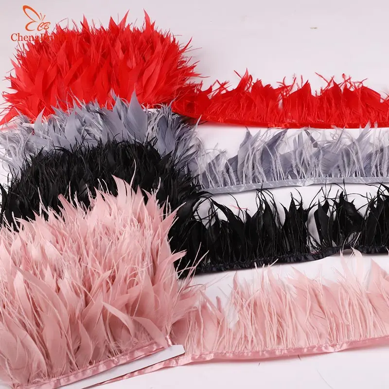 

ChengBright Wholesale New 2Yards White Natural Goose Feather Ostrich Feathers Mix Ribbon Feathers Trim Fringe Clothing Sewing