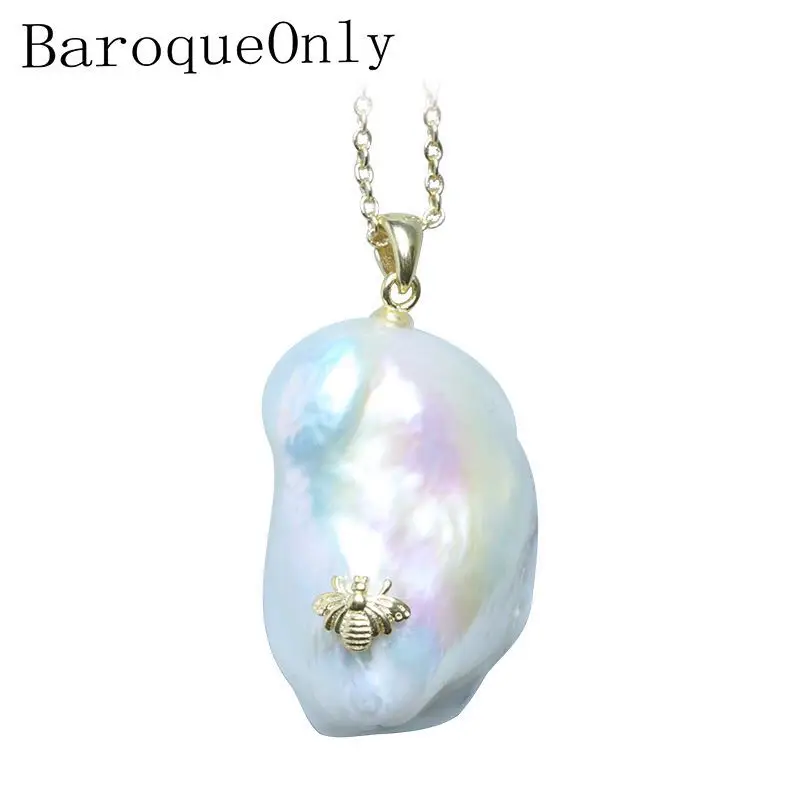 Ожерелье из серебра 925 пробы с подвеской в виде насекомых пчелы жемчужная