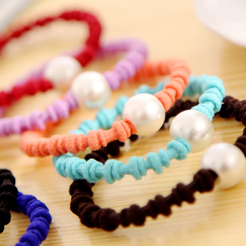 Резинка для волос однотонная с бусинами эластичная лента в Корейском стиле 10