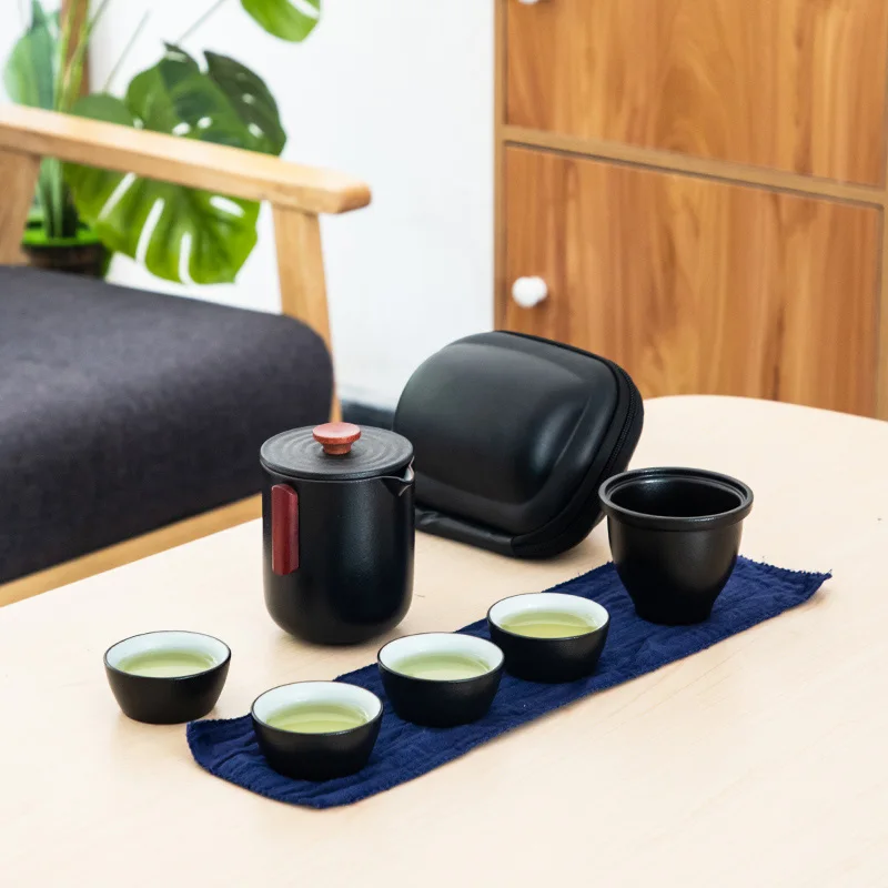 Black TANGPIN ceramic teapot gaiwan with 4 cups a tea sets portable travel tea set drinkware - Цвет: Black