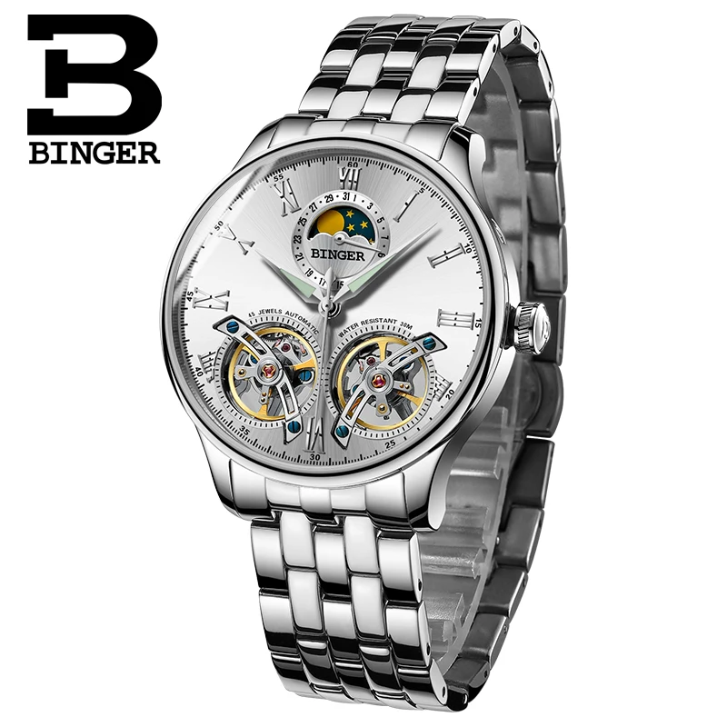 Модные Дизайн двойной Турбийон роскошные Для мужчин Watch automatic механические часы