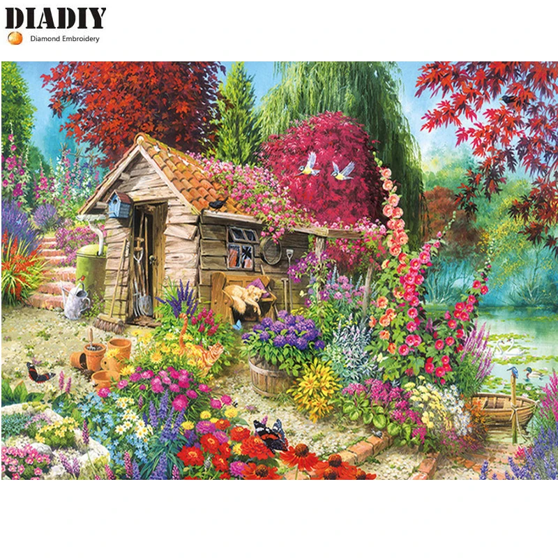 DIADIY DIY полный алмазная вышивка природа сад дом Заказная живопись крестом картина