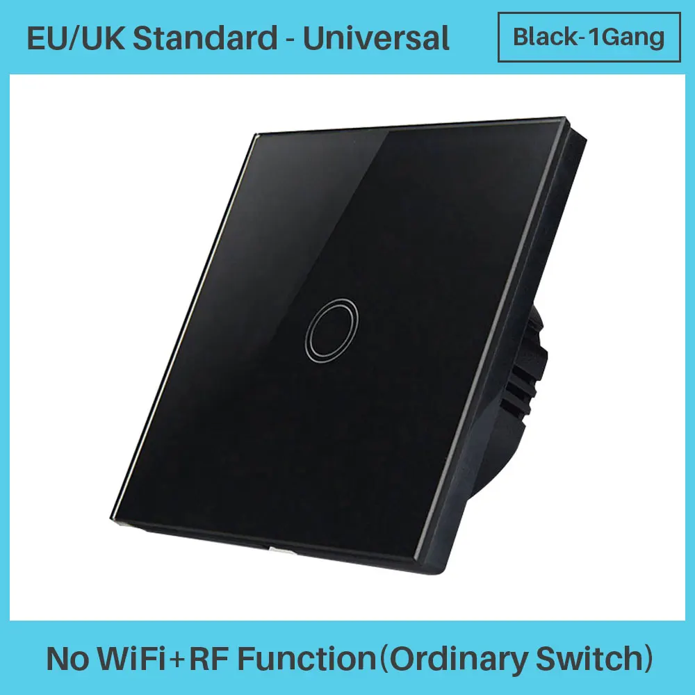 Black Ordinary 1Gang WiFi умный сенсорный переключатель Панель ЕС Великобритания стандарт WiFi+ RF через приложение управление Умный дом Голосовое управление с Amazon Alexa Google Home Mini - Цвет: Black Ordinary 1Gang