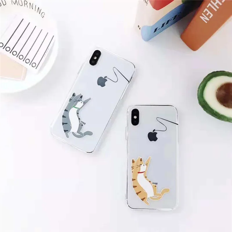 Милые играть кошка Ясно чехол для iPhone XS Max XR X 7 plus 8 6/s плюс мягкий ТПУ задняя крышка
