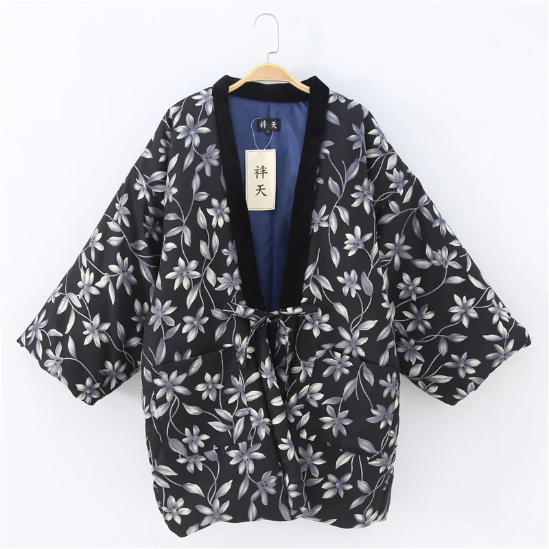 Осенне-зимнее мужское кимоно Haori, толстая теплая хлопковая стеганая куртка, Повседневная Домашняя одежда, мужское однотонное Свободное пальто H9024 - Цвет: 11