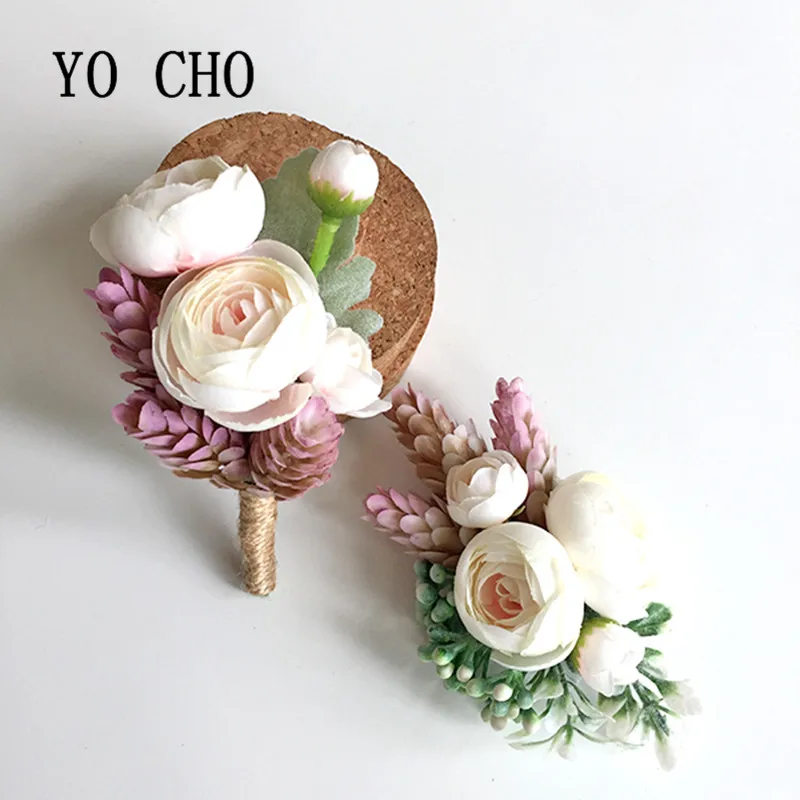 

YO CHO Delicate Rose Wrist Corsage Bridesmaid Sisters Hand Flowers Artificial Bride Flower For Wedding Party Decor