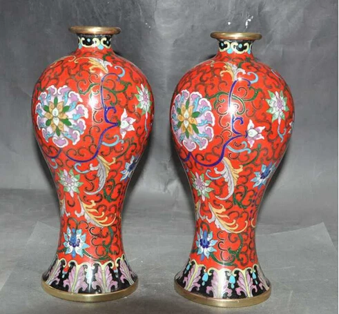 006997 фарфор бронза перегородчатый благоприятный Цветок Статуя Zun чашка бутылка