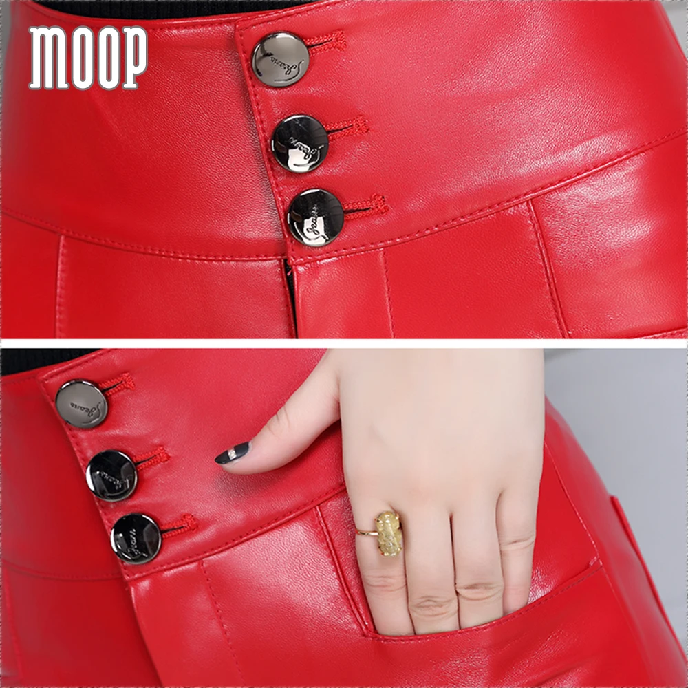 Black red genuine leather shorts women crop tops lambskin slim highwaist hot shorts button decor bottom bermuda feminina LT1286