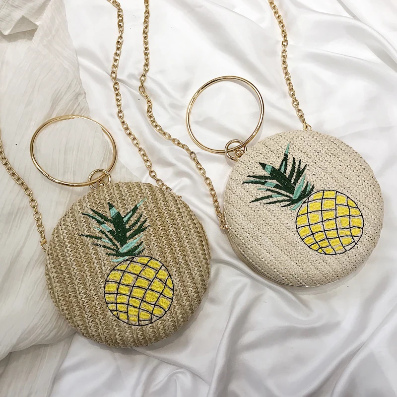 Модная женская сумка через плечо с металлическим кольцом и соломенной вышивкой в