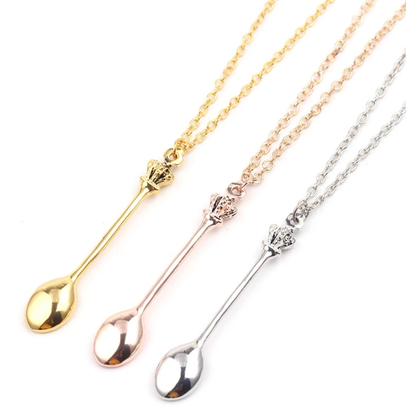 Ожерелье с подвеской в форме ложки короной кристаллом длинной цепочкой