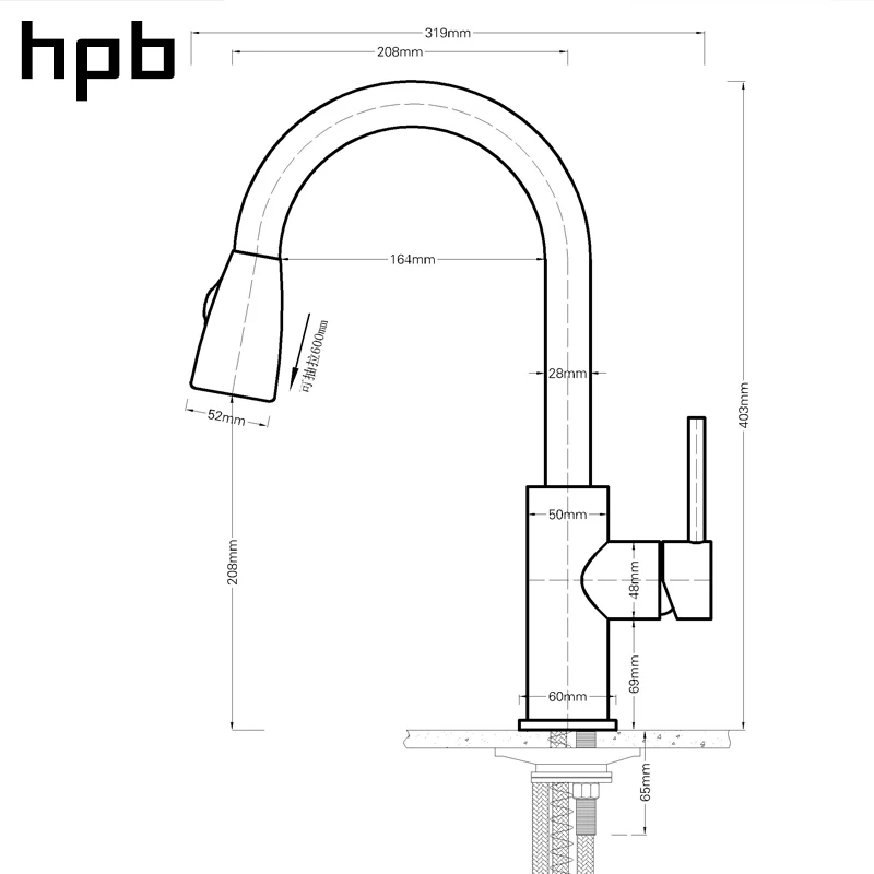 HPB Pull Out Kitchen Faucet Mixer Tap Rotatable Single Handle Sink Brass Chrome Brushed Finish Hot and Cold Water HP4104 | Обустройство