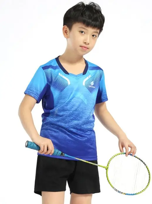 Kid Blue Set Теннисный спортивный костюм, Джерси, одежда для настольного тенниса, командная игра, тренировка бега, спортивные футболки и шорты, одежда для бадминтона - Цвет: Kid Blue Set