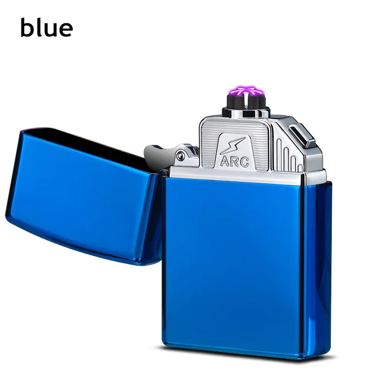 6 arc blue Двойная дуговая зажигалка, ветрозащитная электронная USB Зажигалка для перезарядки, электрическая зажигалка для курения - Цвет: 6 arc blue
