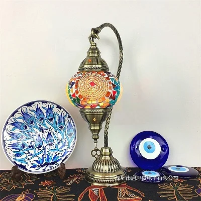 style K Турецкая мозаичная настольная лампа, винтажный арт-деко, ручной работы, lamparas de mesa, мозаичный стеклянный романтичный светильник для кровати, lamparas con mosaicos - Цвет абажура: style K