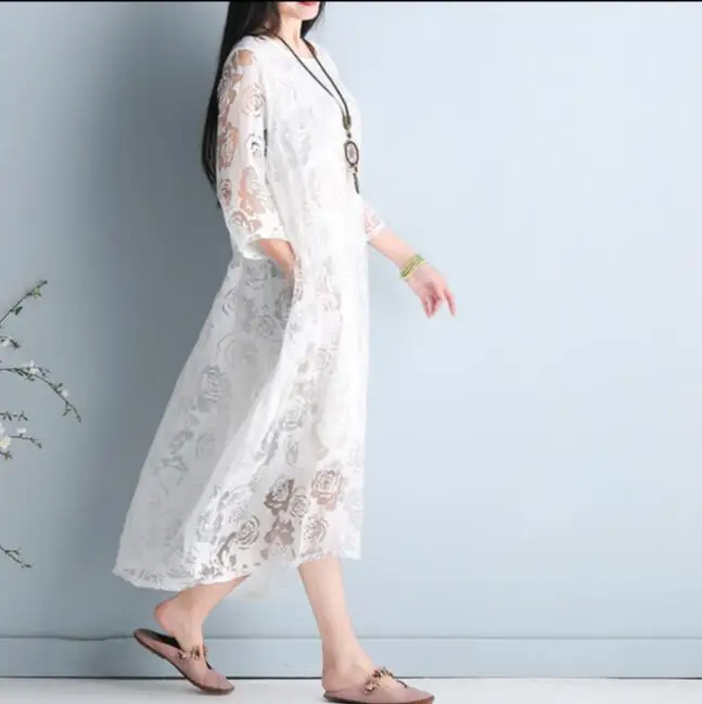 Женское кружевное платье большого размера летнее стильное Сексуальное Тонкое